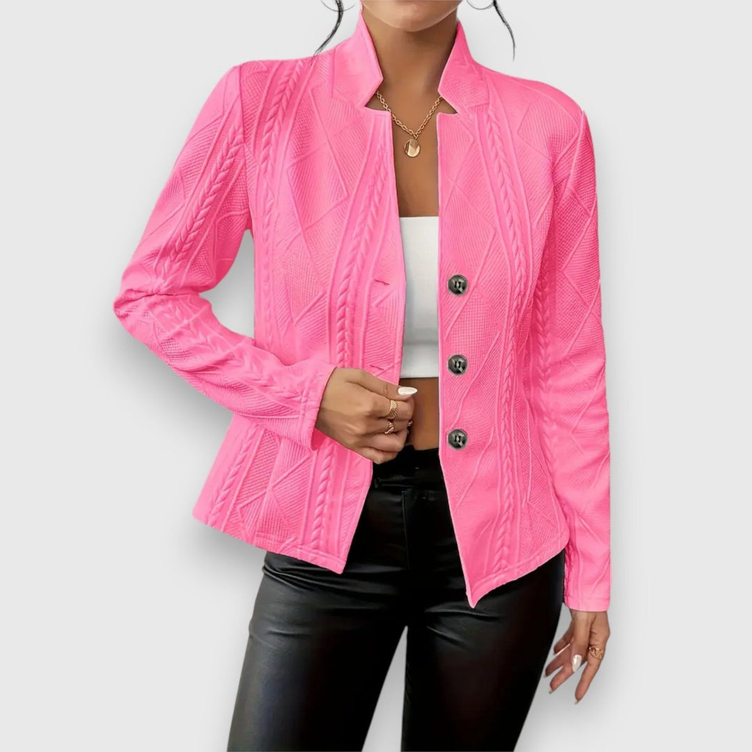 Damen Strukturierter Stehkragen Langarm Strickoptik Pullover - Rosa