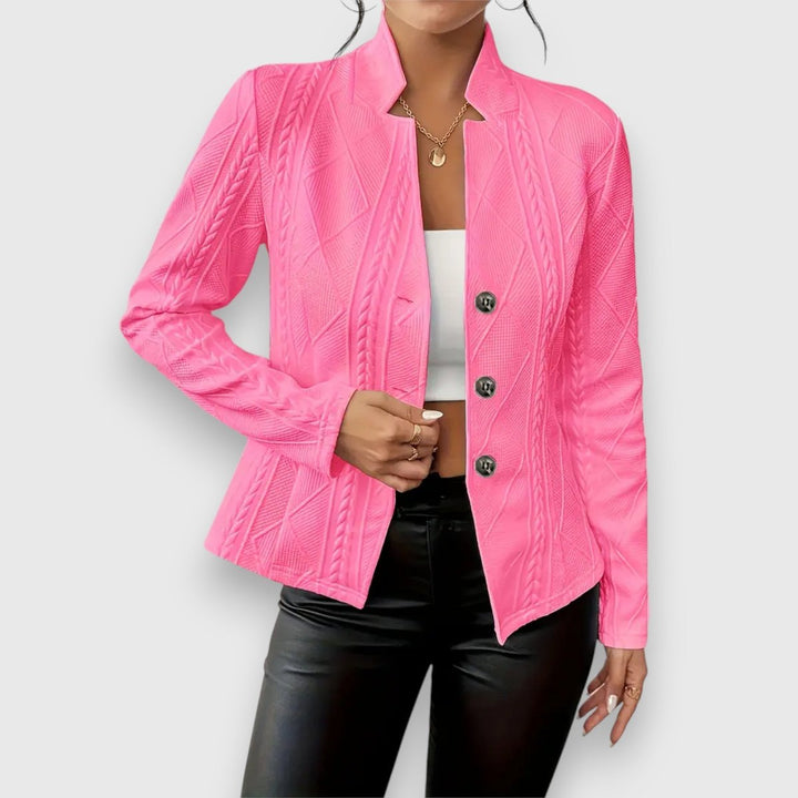 Damen Strukturierter Stehkragen Langarm Strickoptik Pullover - Rosa