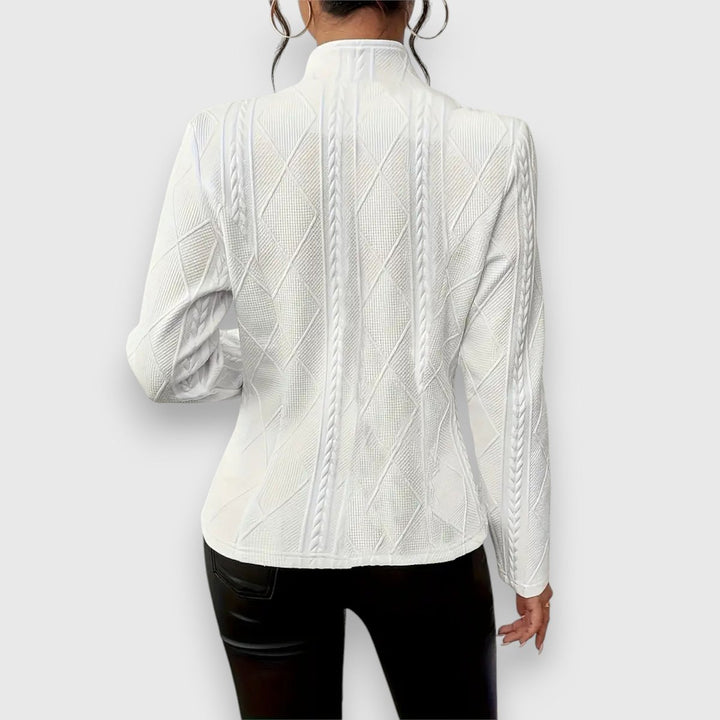 Damen Strukturierter Stehkragen Langarm Strickoptik Pullover