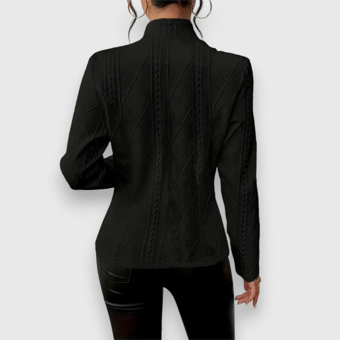 Damen Strukturierter Stehkragen Langarm Strickoptik Pullover