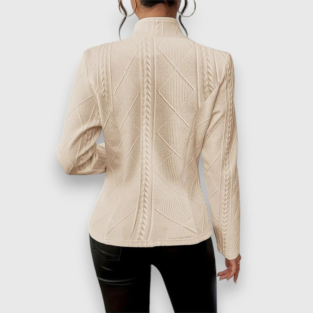 Damen Strukturierter Stehkragen Langarm Strickoptik Pullover