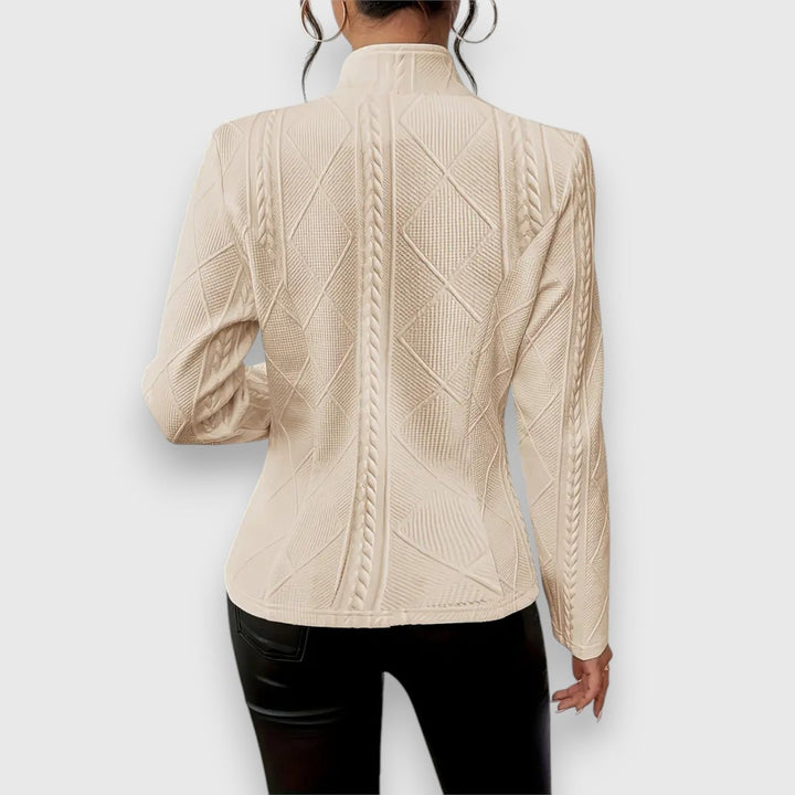 Damen Strukturierter Stehkragen Langarm Strickoptik Pullover