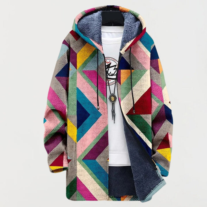 Damen Sweater Women Geometrischer Fleece-Hoodie Oversized Bunt - Mehrfarbig