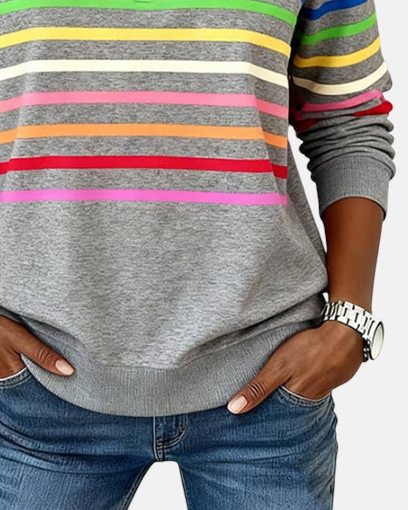 Damen Sweatshirt Gestreift Reißverschluss Regenbogen
