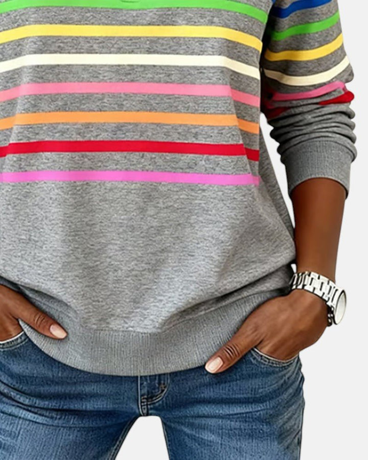 Damen Sweatshirt Gestreift Reißverschluss Regenbogen