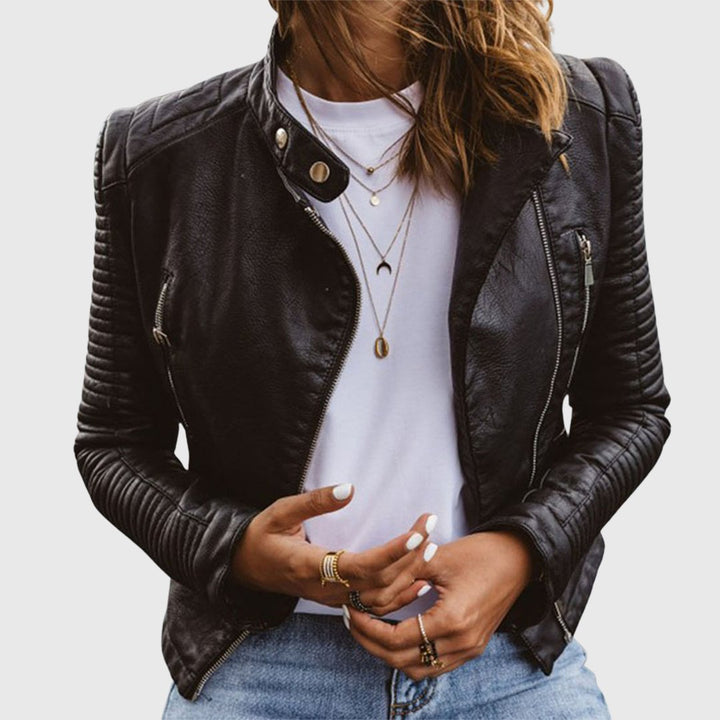 Damen Taillierte Echtleder Bikerjacke mit Reißverschluss