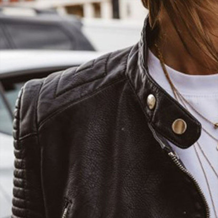 Damen Taillierte Echtleder Bikerjacke mit Reißverschluss