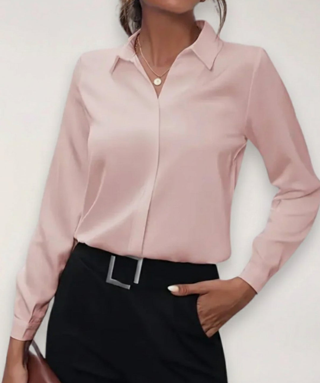 Damen Taillierte Langarm-Bluse mit Knopfleiste für das Büro - Rosa