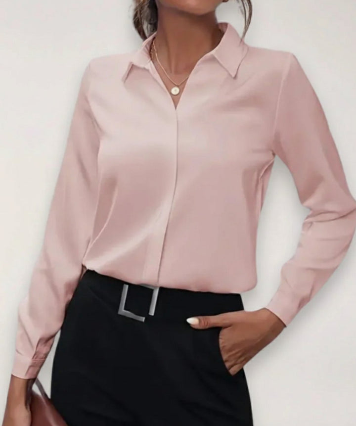 Damen Taillierte Langarm-Bluse mit Knopfleiste für das Büro - Rosa