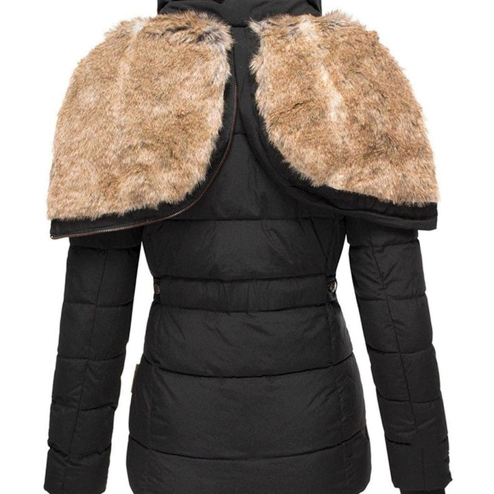 Damen Taillierte Steppjacke mit Kapuze Kunstfell-Besatz Winterjacke