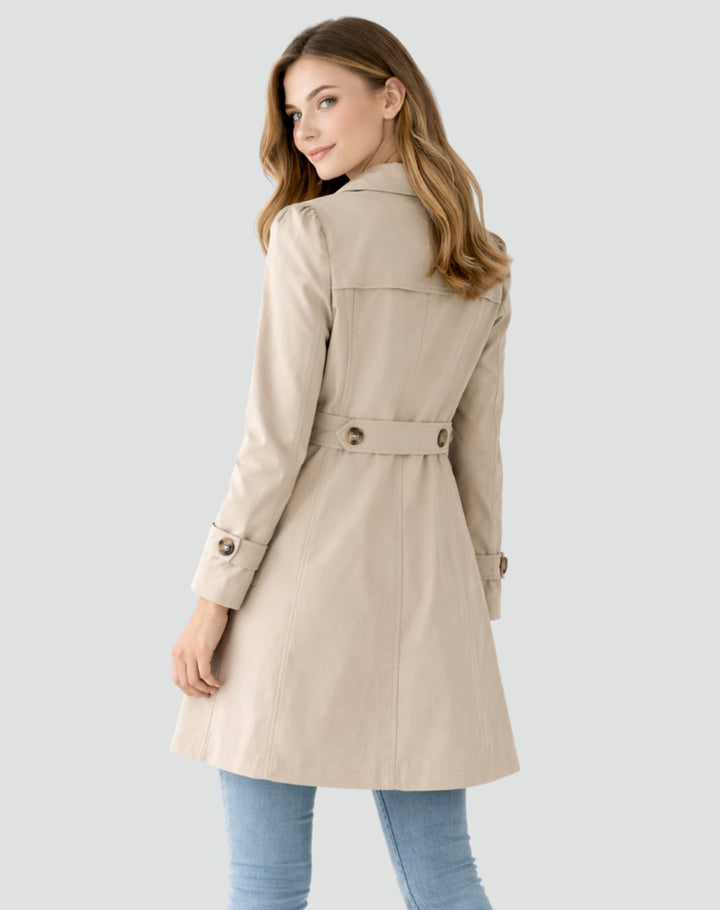 Damen Taillierter Midi Trench Coat Klassischer Revers
