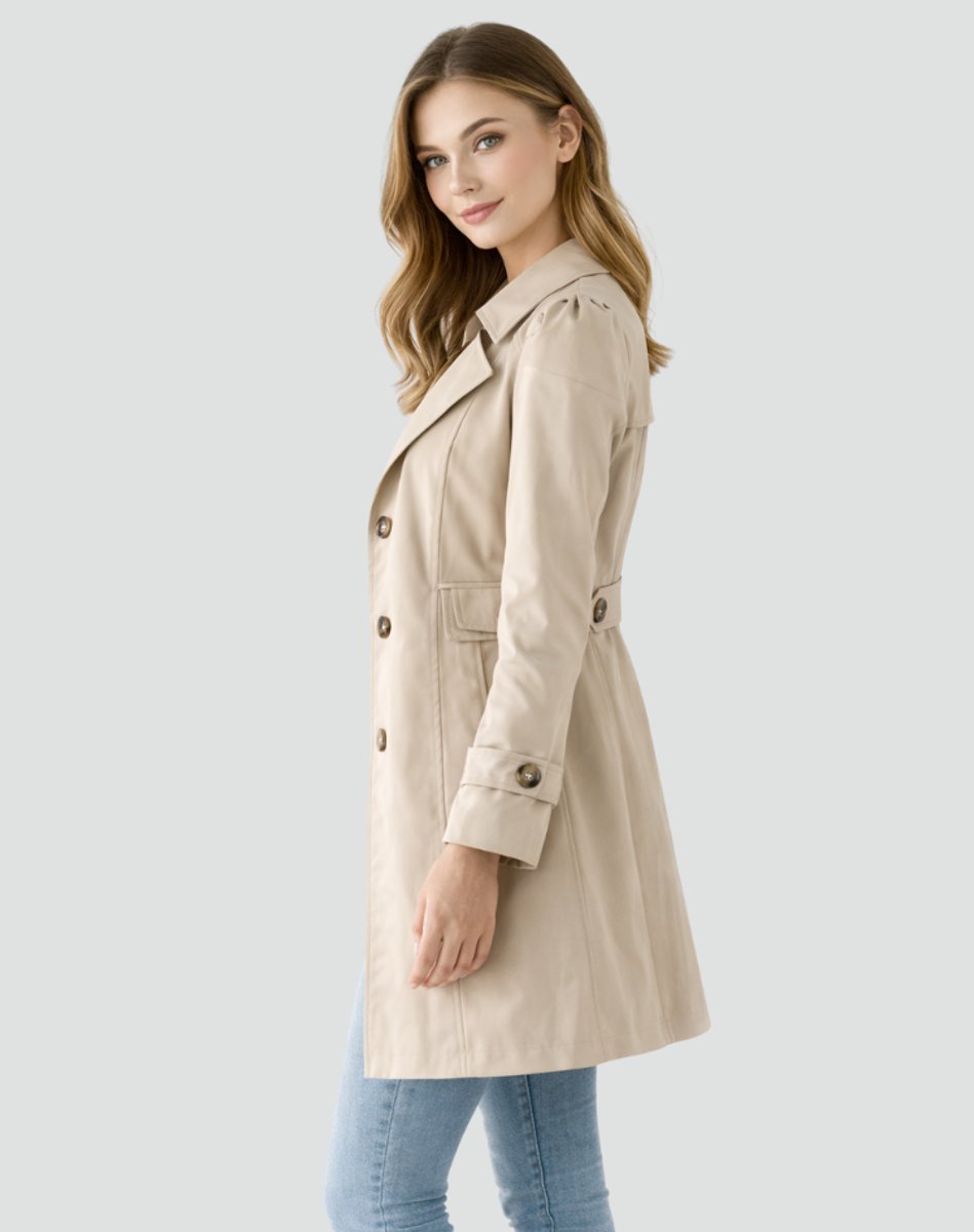 Damen Taillierter Midi Trench Coat Klassischer Revers