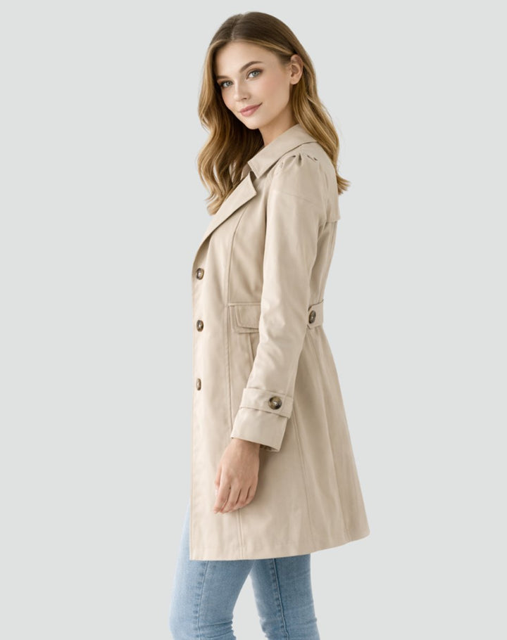 Damen Taillierter Midi Trench Coat Klassischer Revers