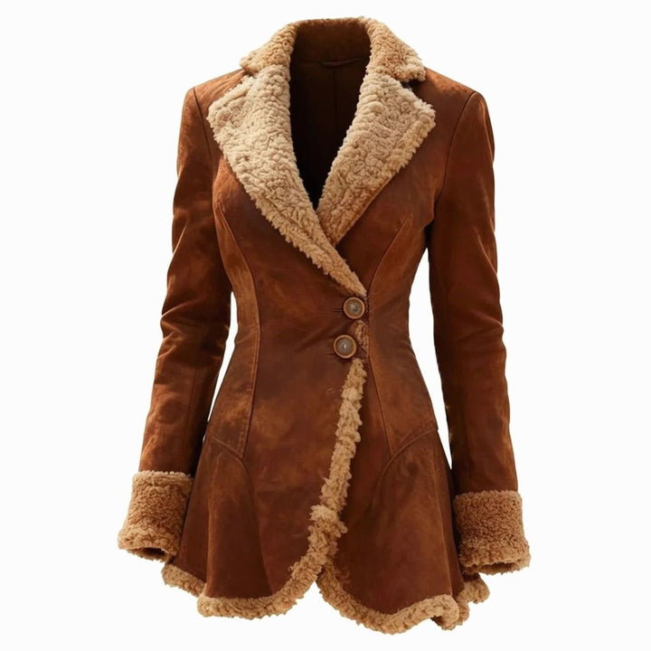 Damen Taillierter Wintermantel mit Lammfell-Besatz - Braun