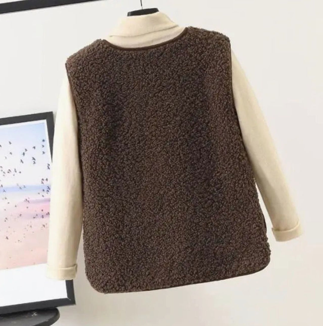 Damen Teddyfell Ärmellose Weste Warm Gefüttert mit Taschen