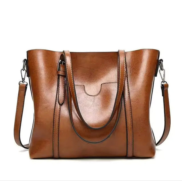 Damen Tote Bag geräumige Kunstleder Schultertasche mit Umhängeriemen - Braun