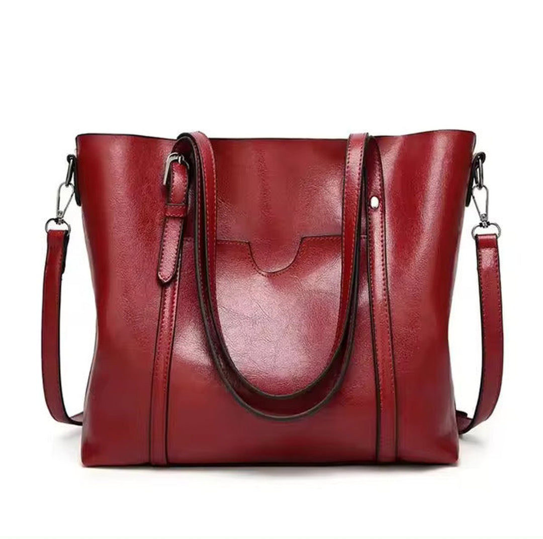 Damen Tote Bag geräumige Kunstleder Schultertasche mit Umhängeriemen - Rot
