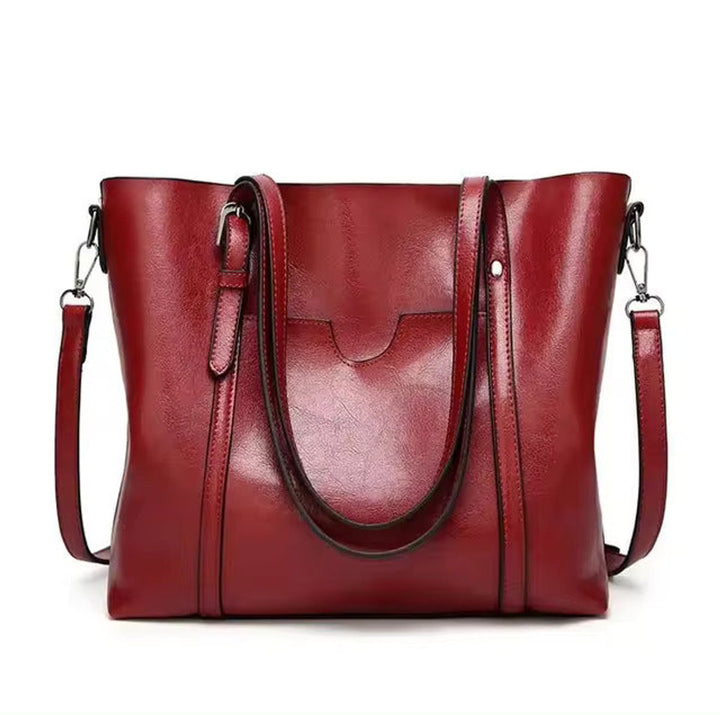 Damen Tote Bag geräumige Kunstleder Schultertasche mit Umhängeriemen - Rot