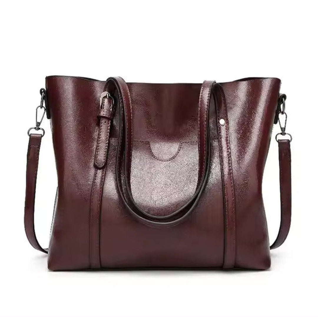 Damen Tote Bag geräumige Kunstleder Schultertasche mit Umhängeriemen - Kaffee