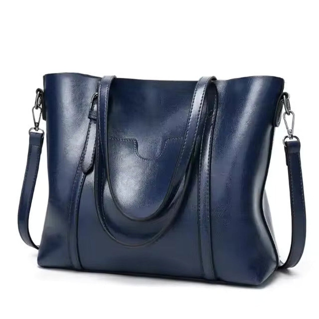 Damen Tote Bag geräumige Kunstleder Schultertasche mit Umhängeriemen - Blau