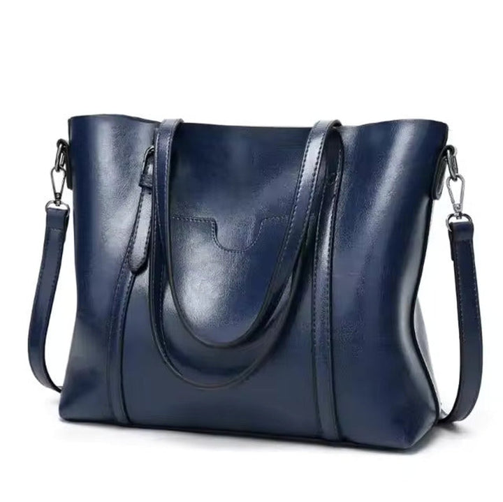 Damen Tote Bag geräumige Kunstleder Schultertasche mit Umhängeriemen - Blau