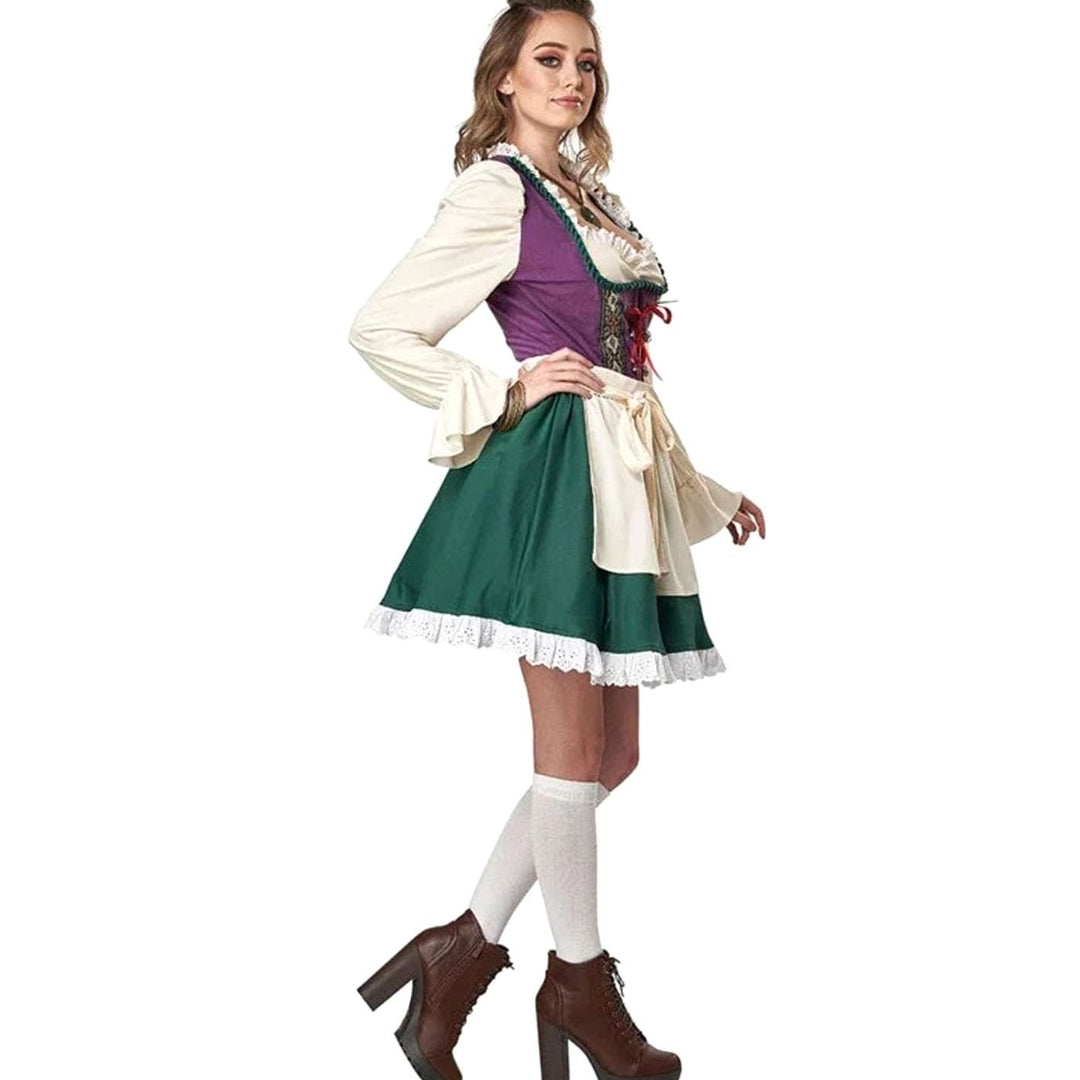 Damen Trachtenkleid Dirndl-Stil Kurzkleid mit Schürze Rüschenbluse