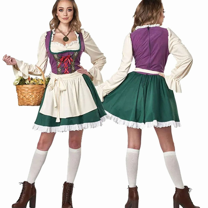 Damen Trachtenkleid Dirndl-Stil Kurzkleid mit Schürze Rüschenbluse