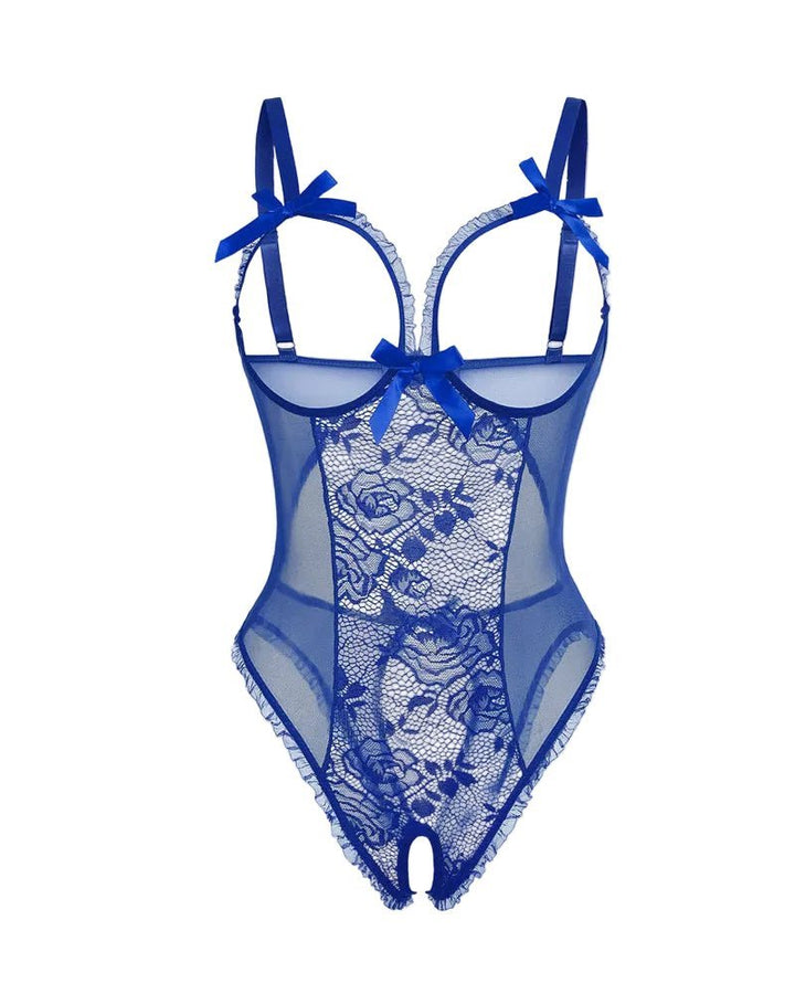Damen Transparenter Spitzen Mesh Body - Blue