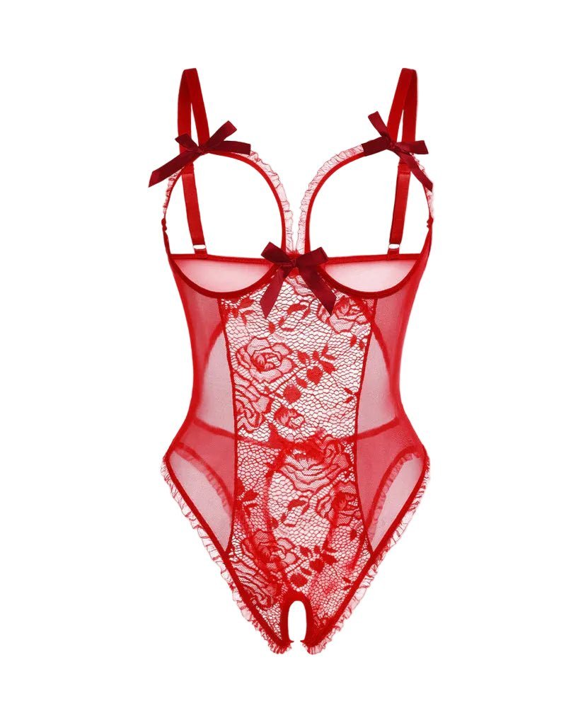 Damen Transparenter Spitzen Mesh Body - Red