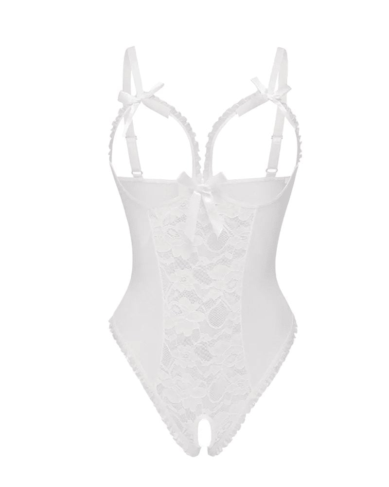 Damen Transparenter Spitzen Mesh Body - White