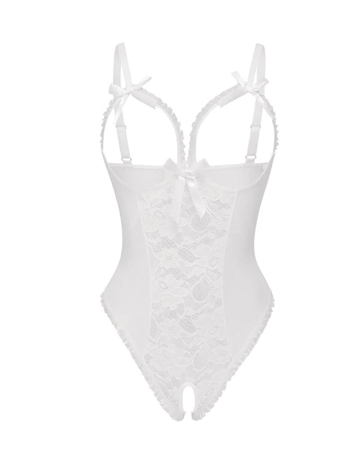 Damen Transparenter Spitzen Mesh Body - White