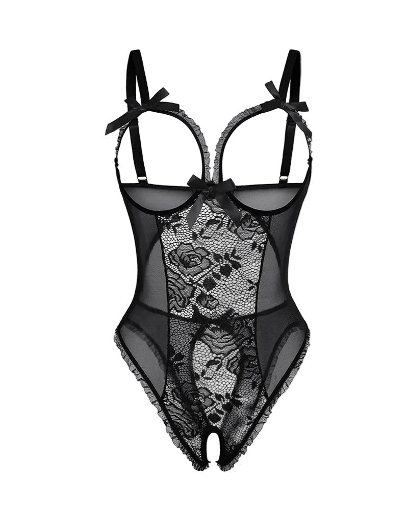 Damen Transparenter Spitzen Mesh Body - Black