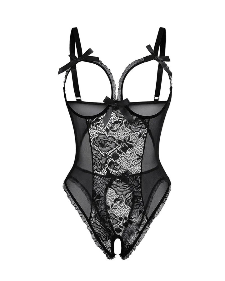 Damen Transparenter Spitzen Mesh Body - Black