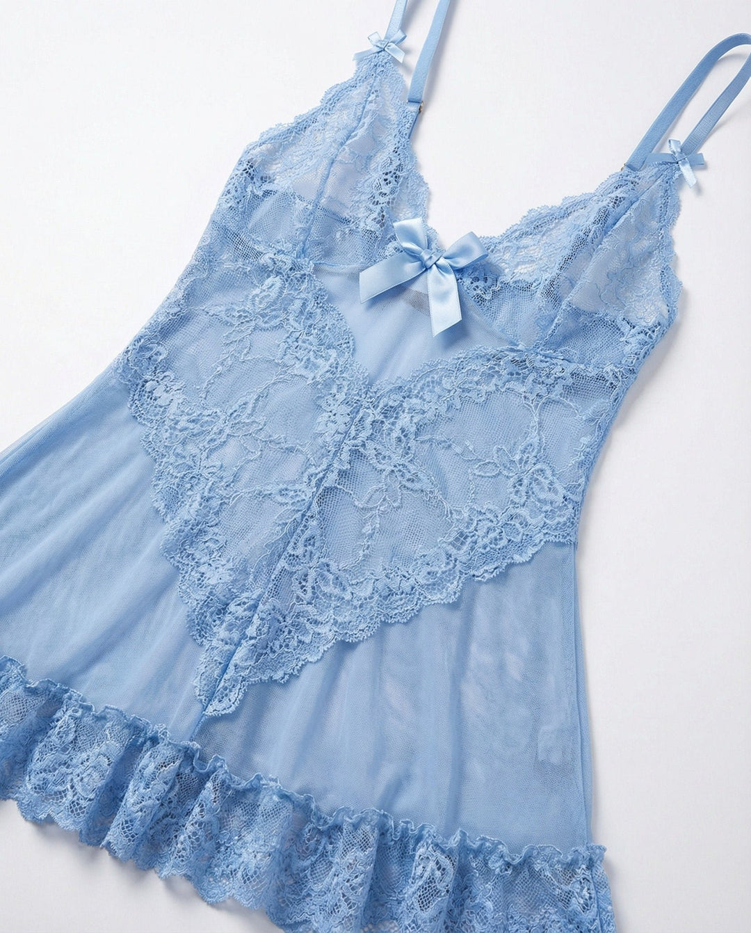 Damen transparentes Spitzen-Negligé mit Mesh-Einsätzen und G-String