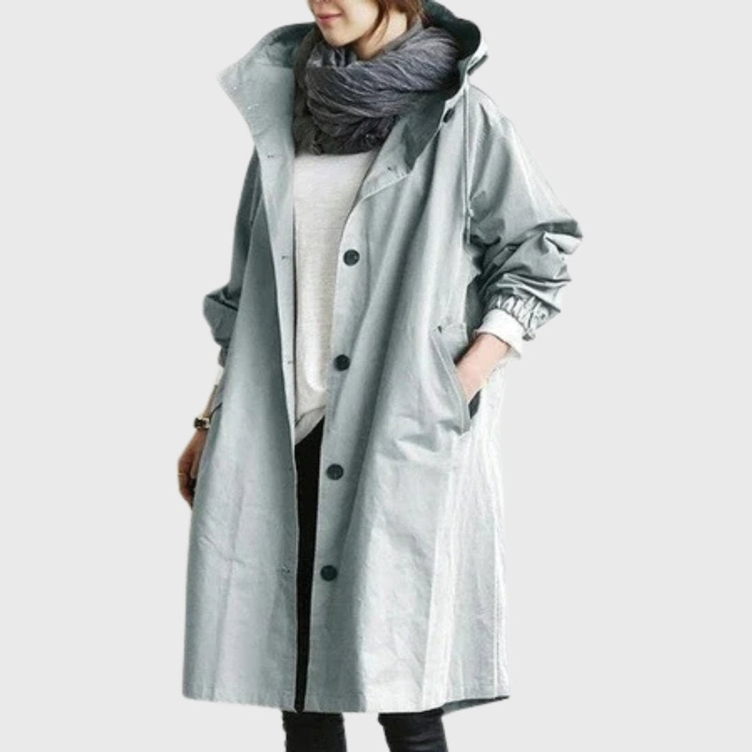 Damen Trench Coat mit Kapuze wasserdicht Relaxed-Fit lang - Hellblau