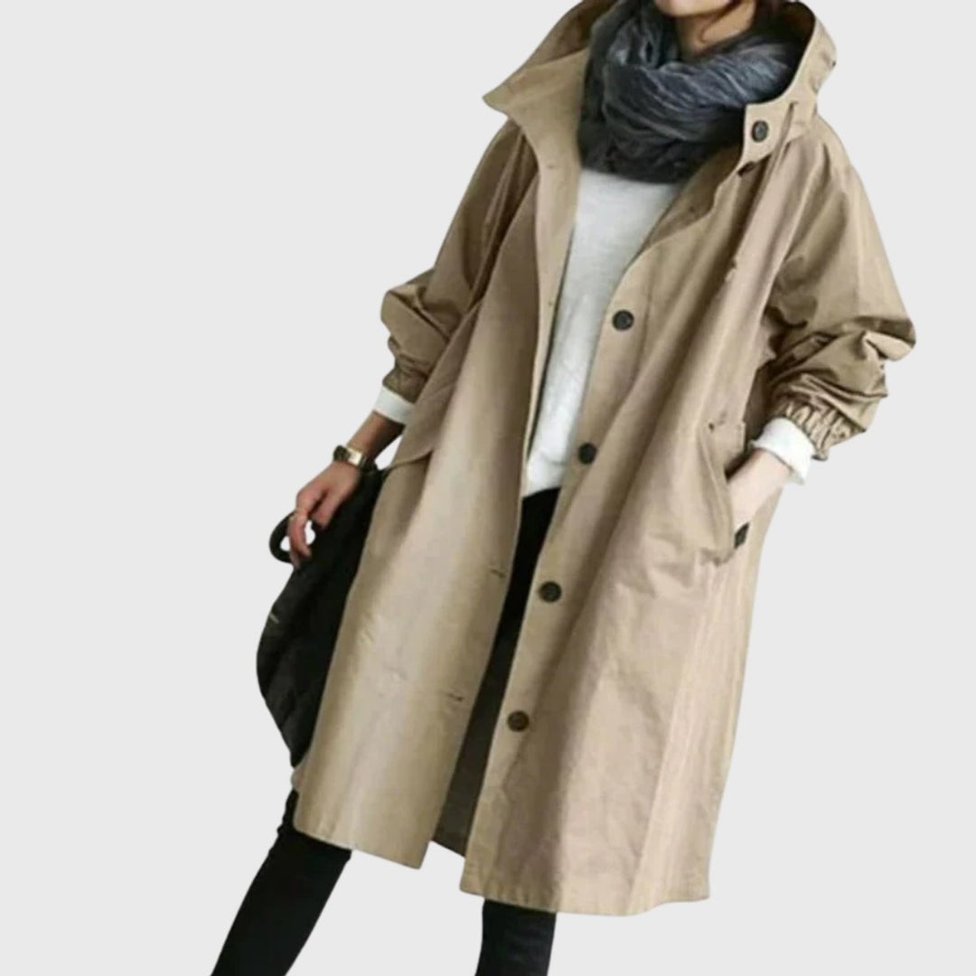 Damen Trench Coat mit Kapuze wasserdicht Relaxed-Fit lang - Braun