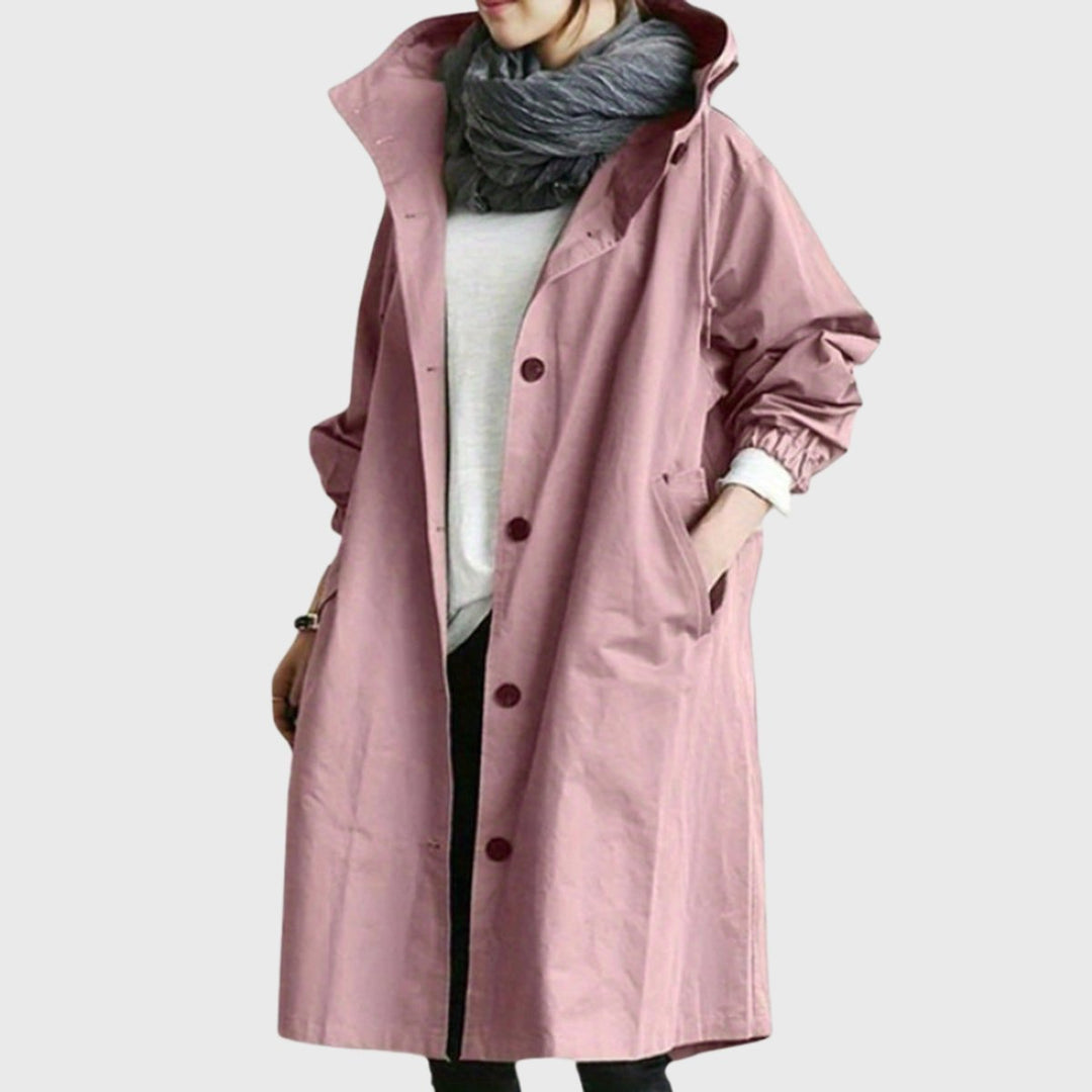 Damen Trench Coat mit Kapuze wasserdicht Relaxed-Fit lang - Rosa