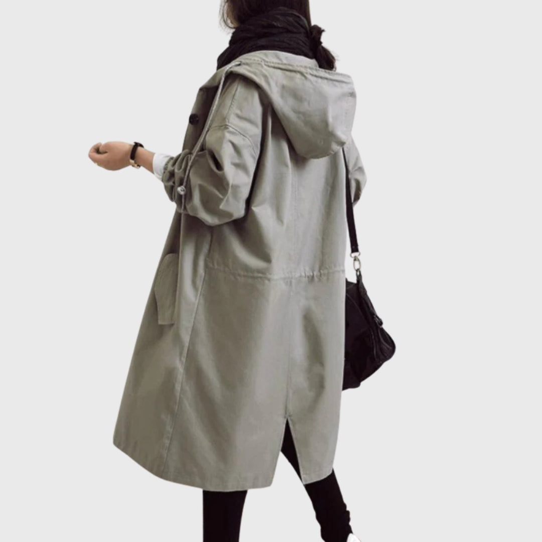 Damen Trench Coat mit Kapuze wasserdicht Relaxed-Fit lang