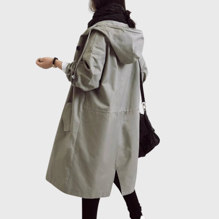 Damen Trench Coat mit Kapuze wasserdicht Relaxed-Fit lang