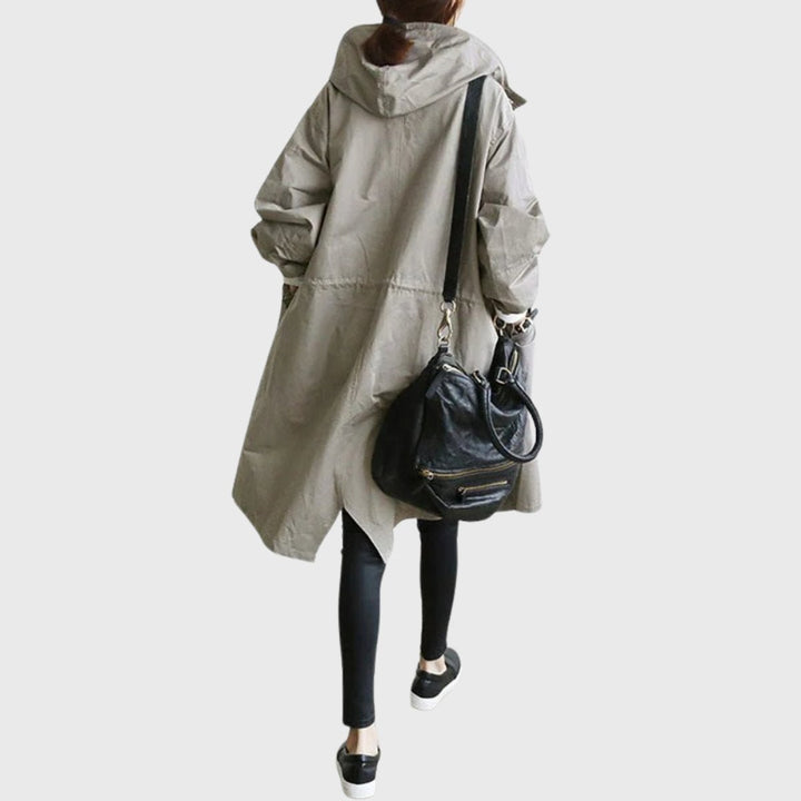 Damen Trench Coat mit Kapuze wasserdicht Relaxed-Fit lang