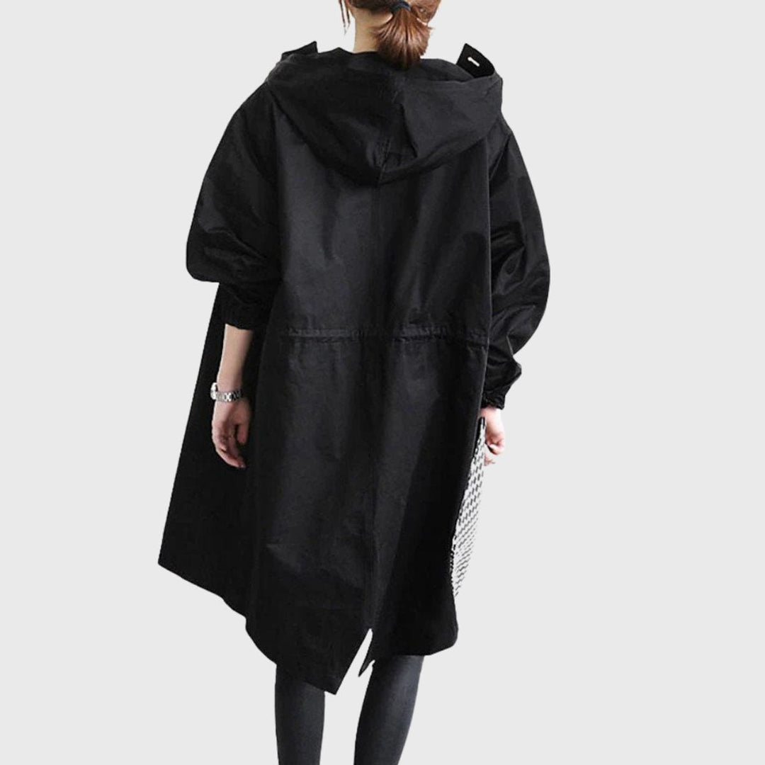 Damen Trench Coat mit Kapuze wasserdicht Relaxed-Fit lang