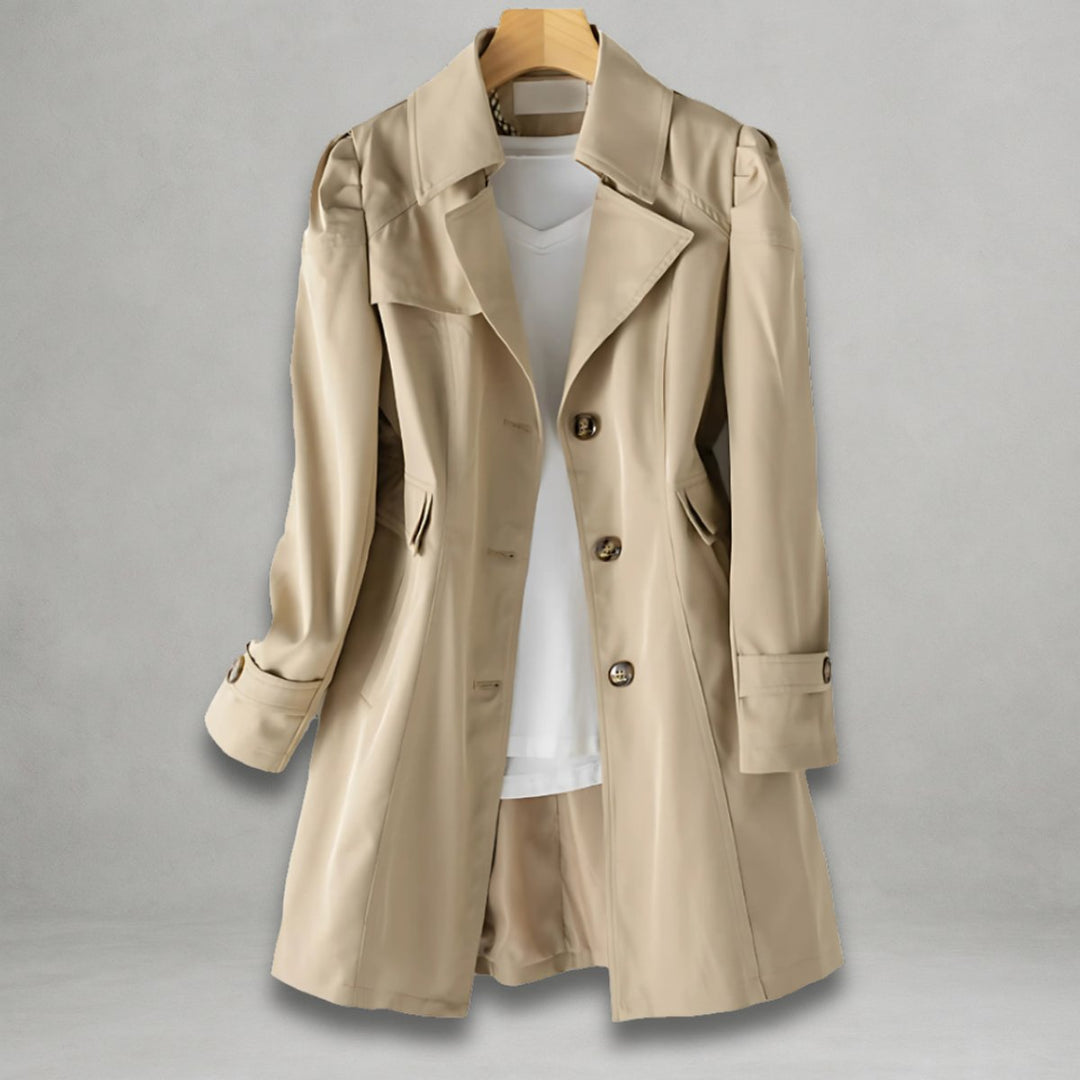 Damen Trenchcoat klassischer Schnitt Knopfleiste Umlegekragen - Khaki