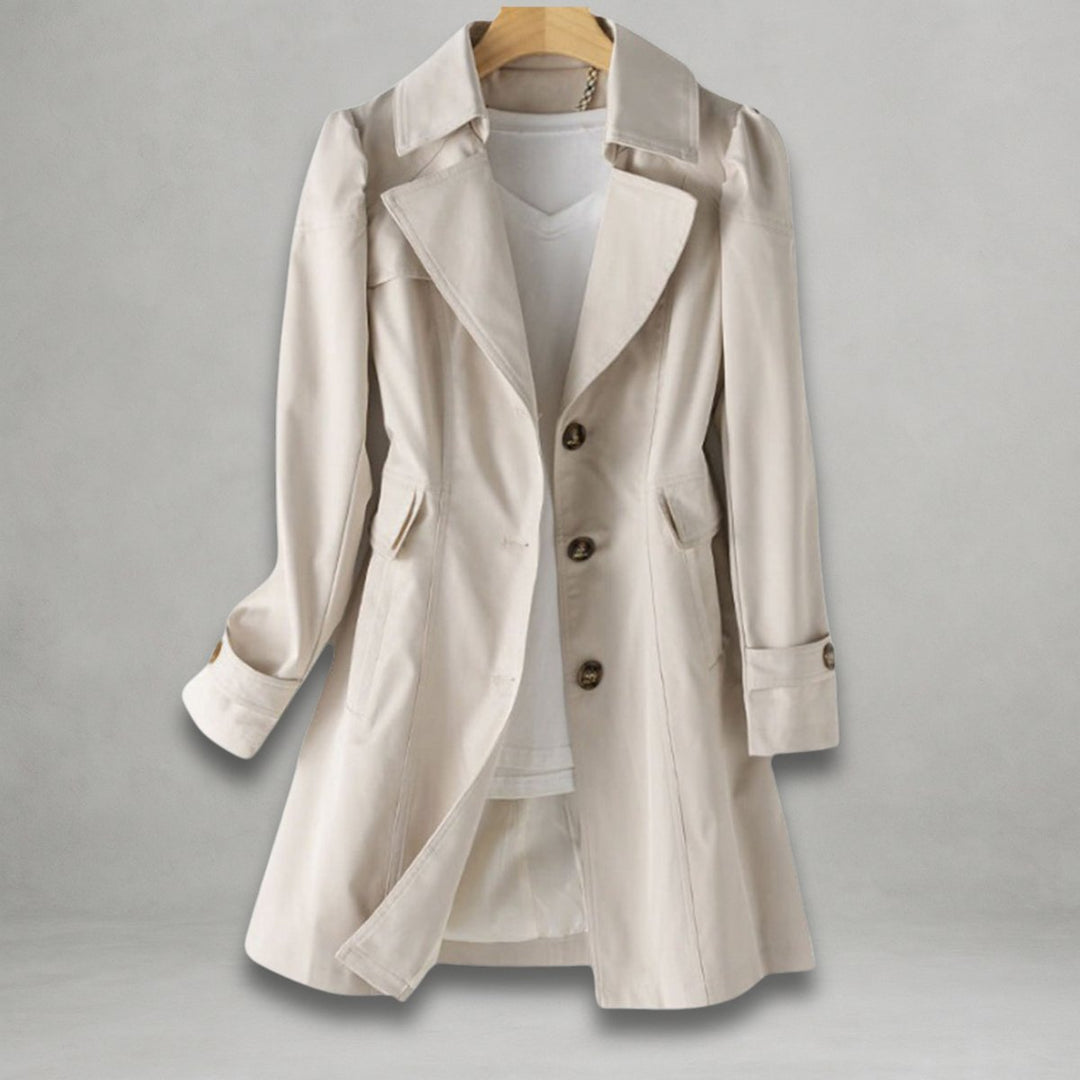 Damen Trenchcoat klassischer Schnitt Knopfleiste Umlegekragen - Beige