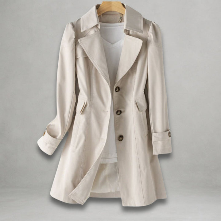 Damen Trenchcoat klassischer Schnitt Knopfleiste Umlegekragen - Beige