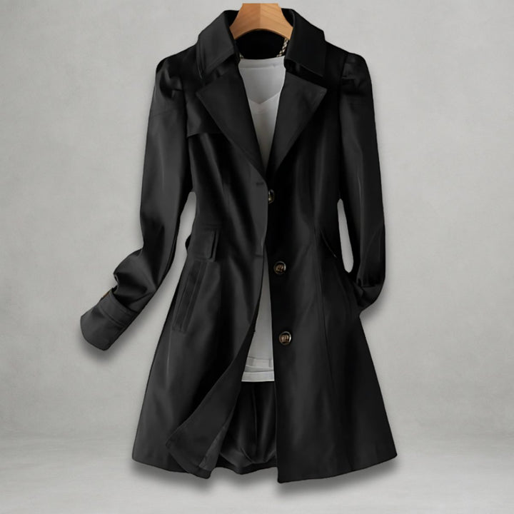 Damen Trenchcoat klassischer Schnitt Knopfleiste Umlegekragen - Schwarz