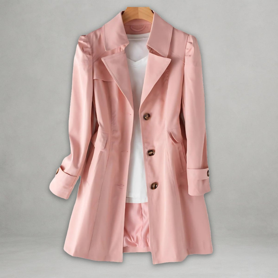 Damen Trenchcoat klassischer Schnitt Knopfleiste Umlegekragen - Rosa