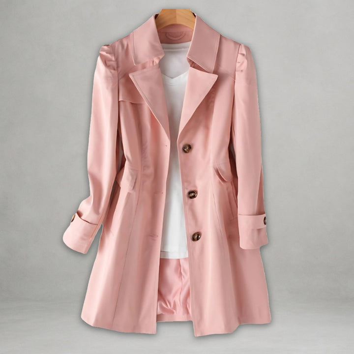Damen Trenchcoat klassischer Schnitt Knopfleiste Umlegekragen - Rosa