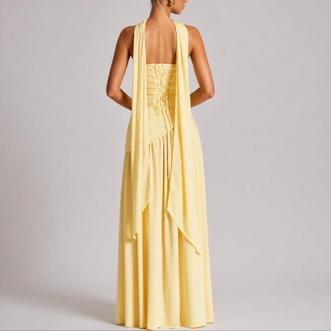Damen Trägerlos Offener Rücken Maxi Kleid Hochzeitsgast Abendkleid