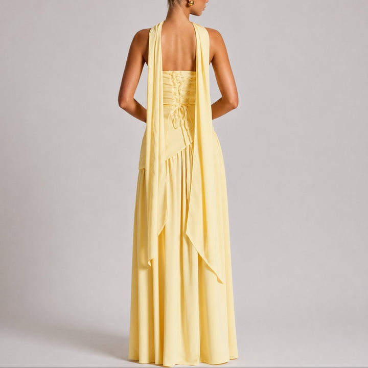 Damen Trägerlos Offener Rücken Maxi Kleid Hochzeitsgast Abendkleid