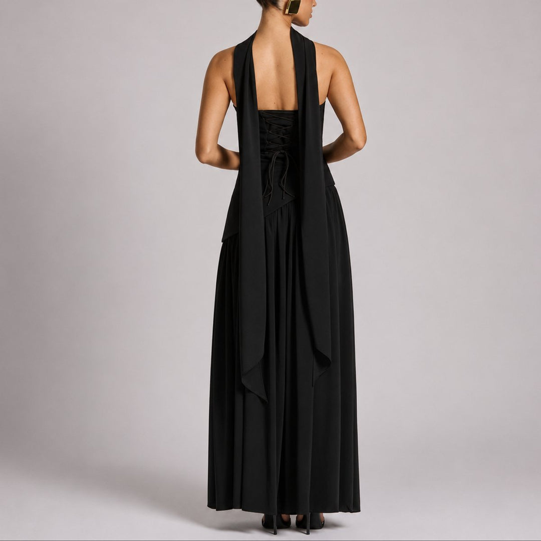 Damen Trägerlos Offener Rücken Maxi Kleid Hochzeitsgast Abendkleid